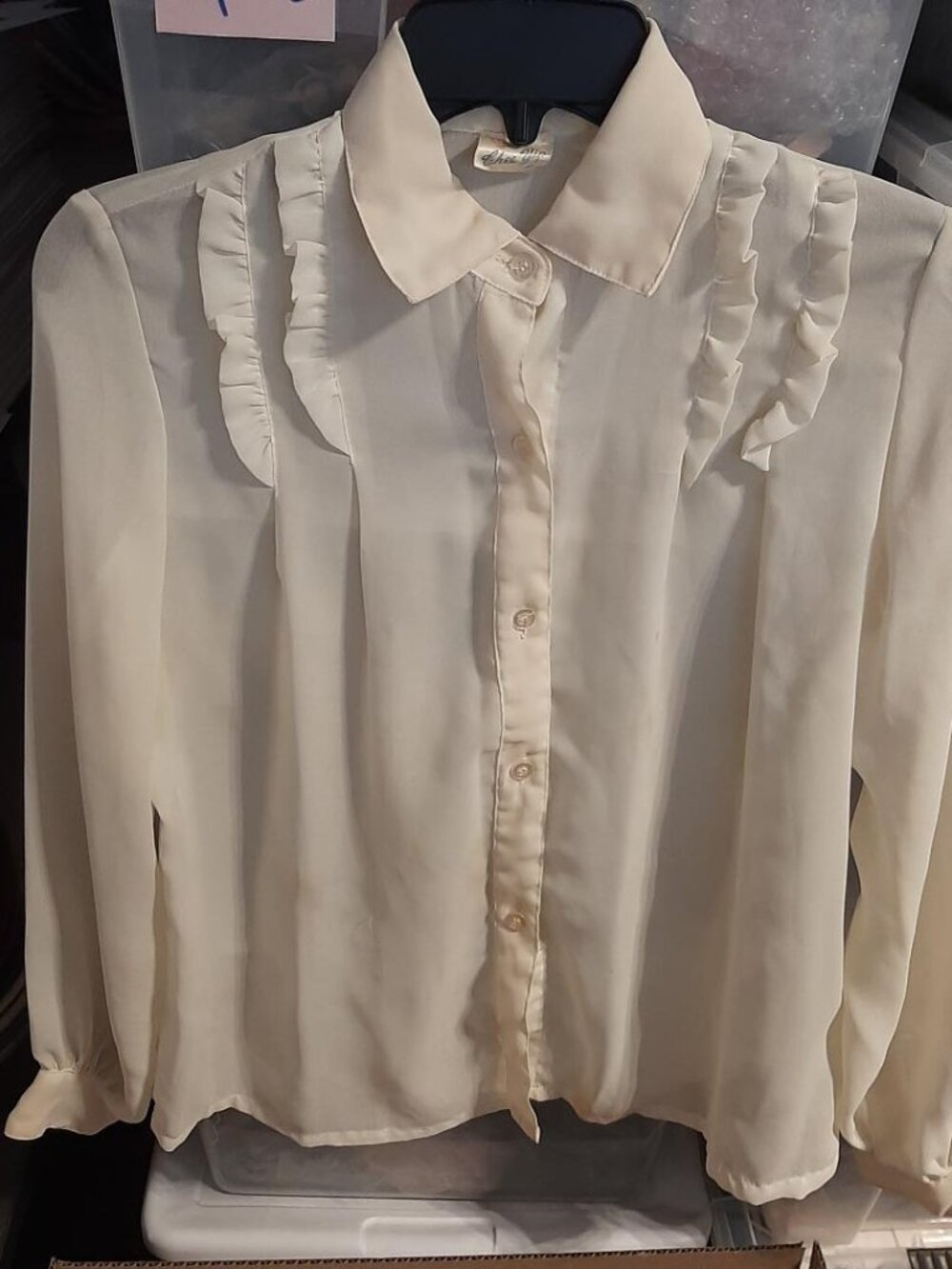 Vintage Chee Yep Women Ruffle Blouse Cream Size 9